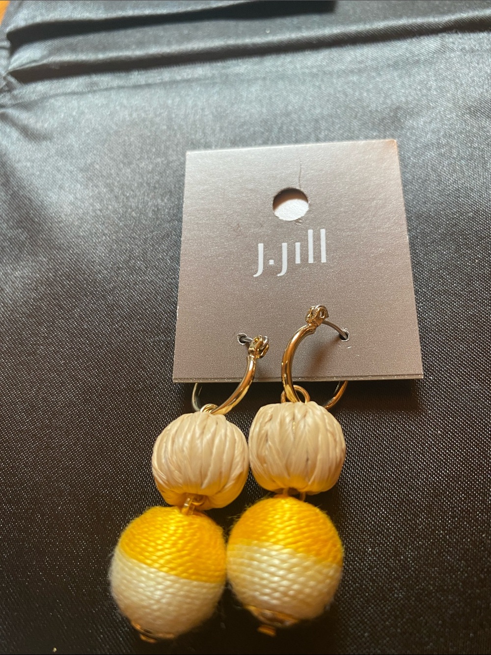 J. Jill Yellow and Cream Thread-Wrapped Double Ball Hoop Earrings